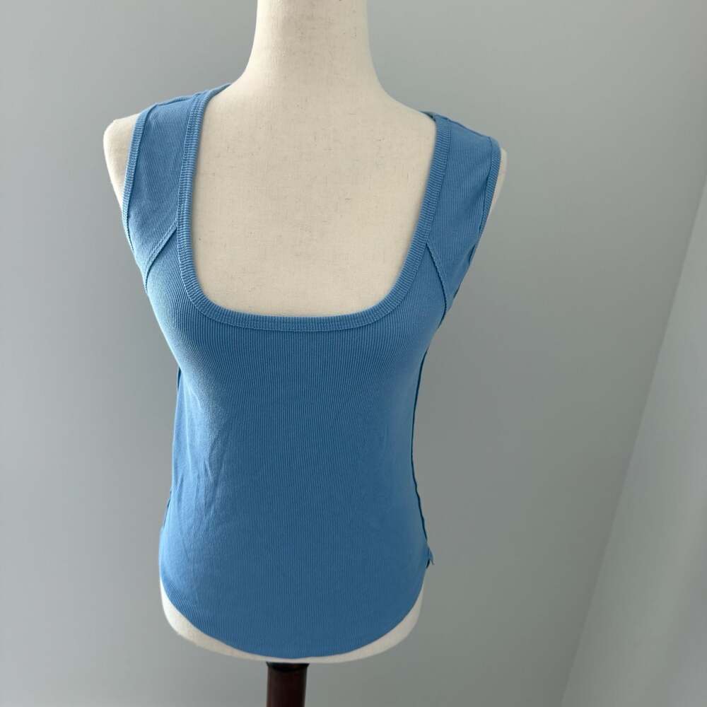 We The Free Ribbed Scoop Neck Tank Top in Light Blue
